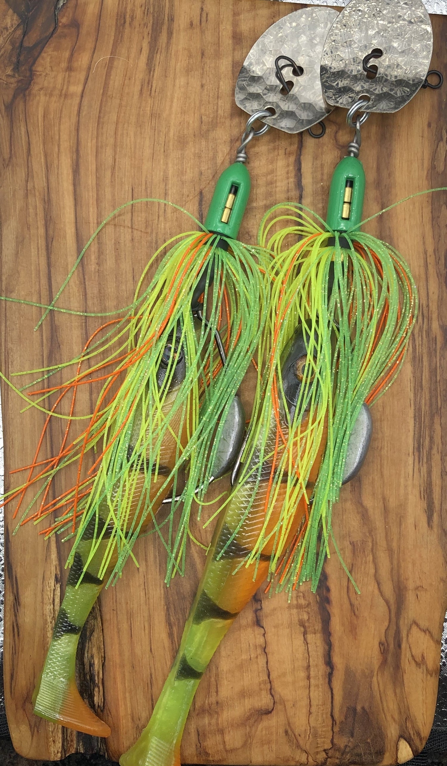 Chatter bait fishing lure with weight in moss green